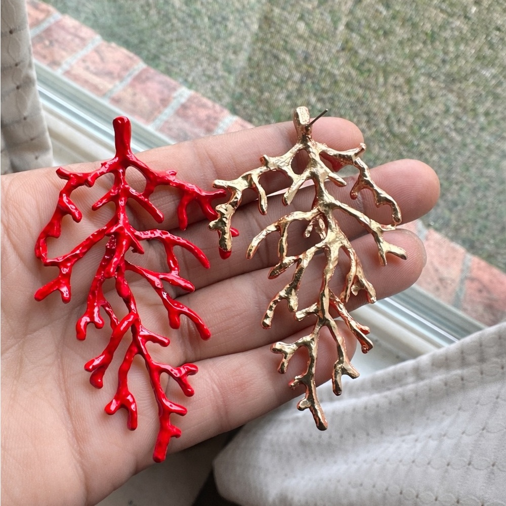 Red Coral Branch Earrings - Picture 8 of 8